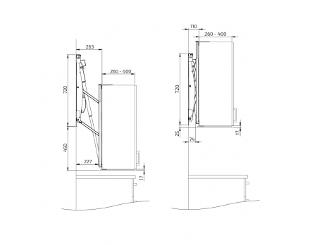 Måttuppgifter - TR3D Diagonallyftare för väggskåp bredd 60-110 cm
